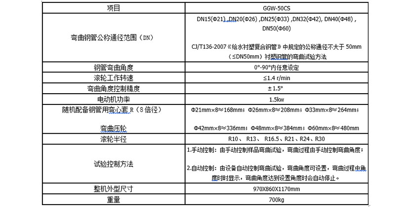 GGW-50CS衬塑复合钢管弯曲试验机